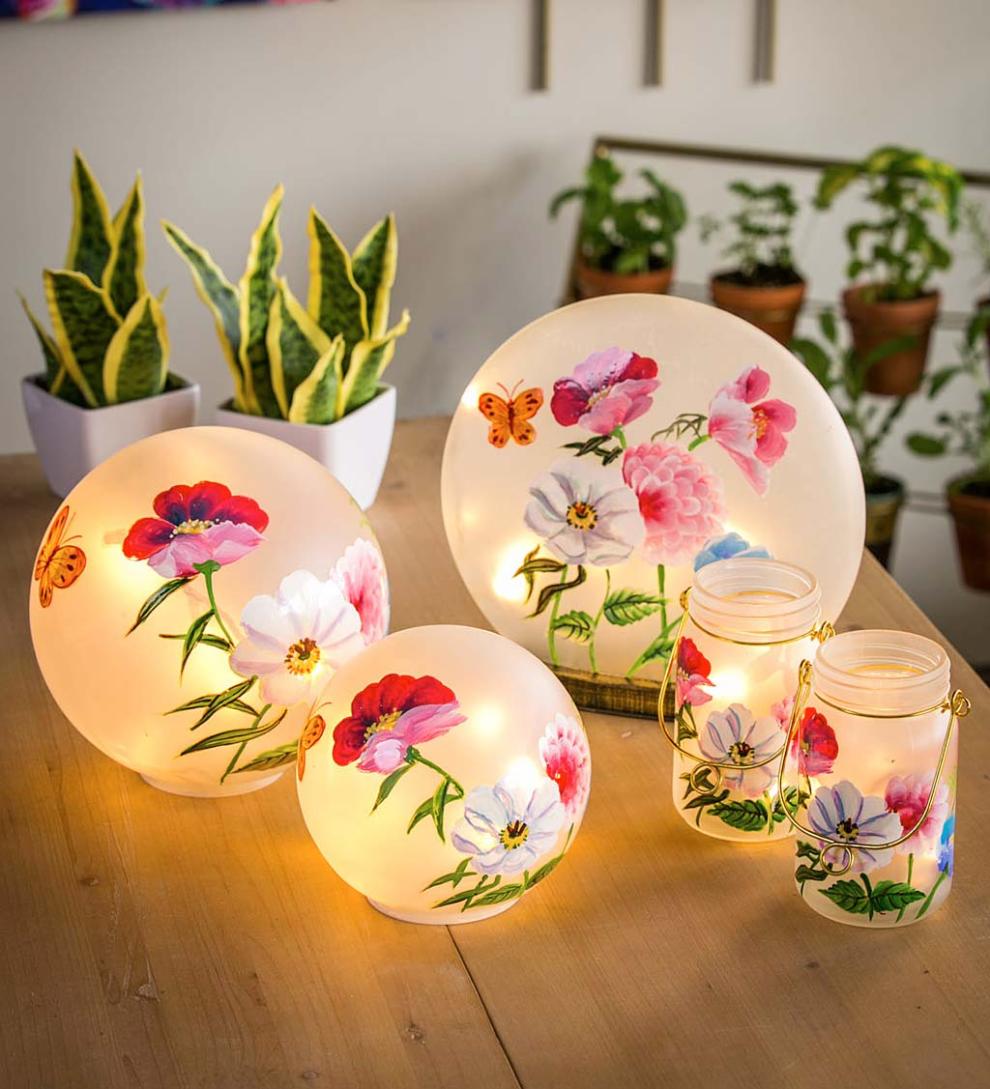 Plow &amp; Hearth Home Accents | Indoor Living Led Vivid Bouquet Mason Jar Lantern