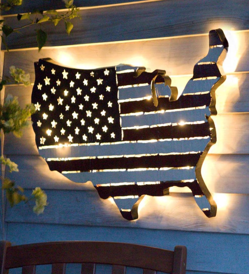 Plow &amp; Hearth Home Accents | Indoor Living Lighted Americana Flag Art