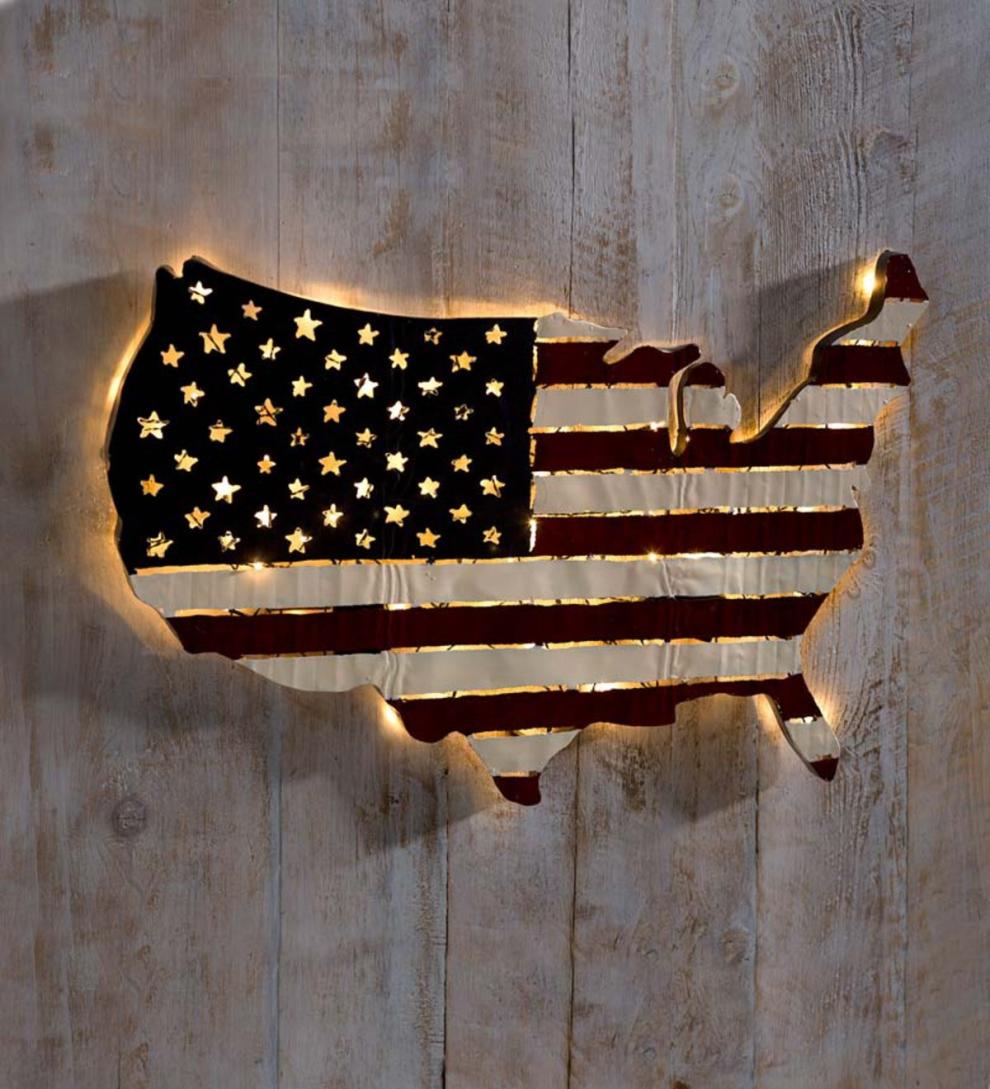 Plow &amp; Hearth Home Accents | Indoor Living Lighted Americana Flag Art
