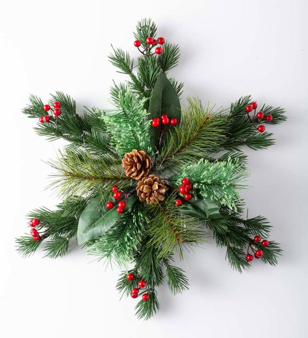 Plow &amp; Hearth Home Accents | Indoor Living Lighted Faux Greenery Snowflake Holiday Accent