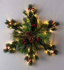 Plow &amp; Hearth Home Accents | Indoor Living Lighted Faux Greenery Snowflake Holiday Accent