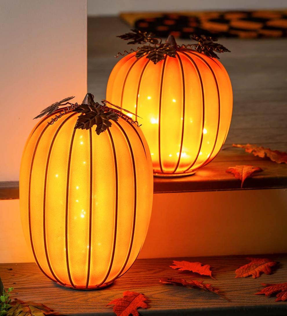 Plow &amp; Hearth Home Accents | Indoor Living Lighted Glass Pumpkins, Set Of 2