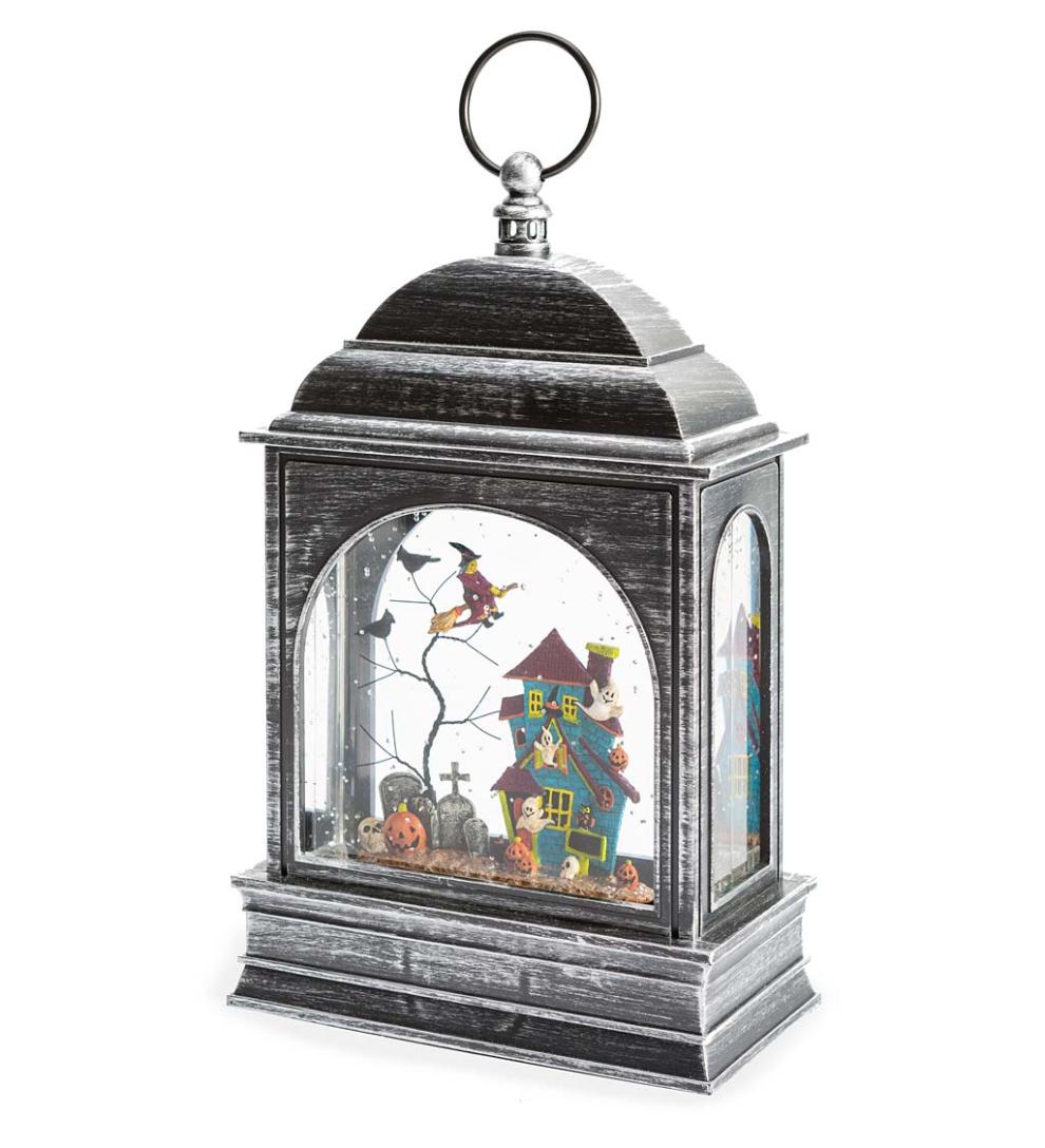 Plow &amp; Hearth Home Accents | Indoor Living Lighted Halloween Lantern With Spooky Scene And Glitter