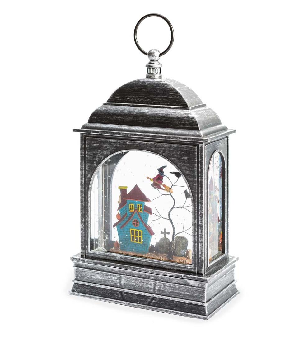 Plow &amp; Hearth Home Accents | Indoor Living Lighted Halloween Lantern With Spooky Scene And Glitter