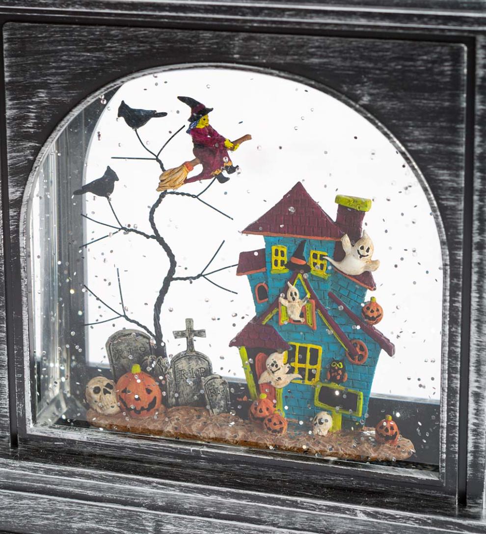 Plow &amp; Hearth Home Accents | Indoor Living Lighted Halloween Lantern With Spooky Scene And Glitter