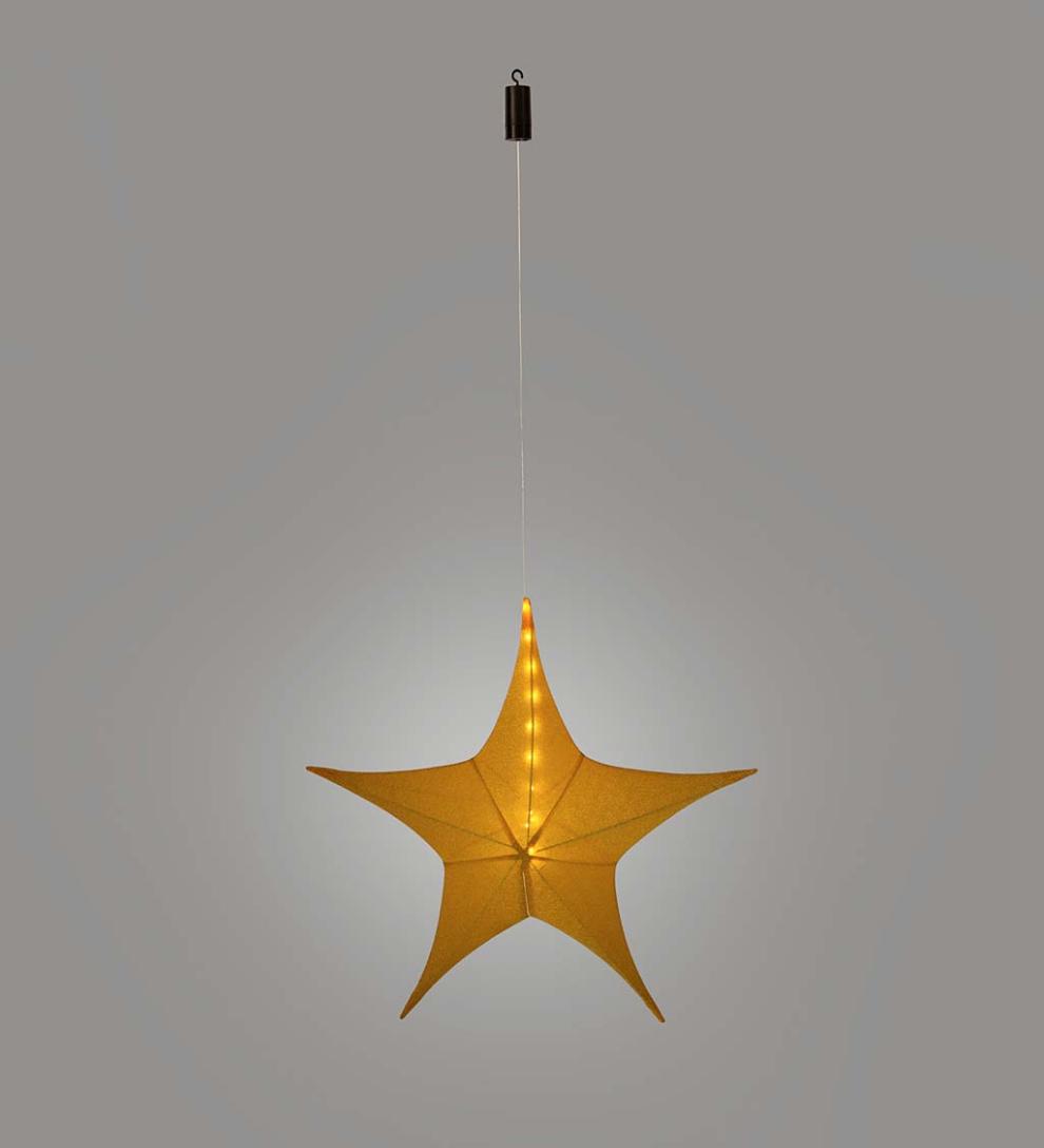 Plow &amp; Hearth Home Accents | Indoor Living Lighted Hanging Fabric Star, Large Gold