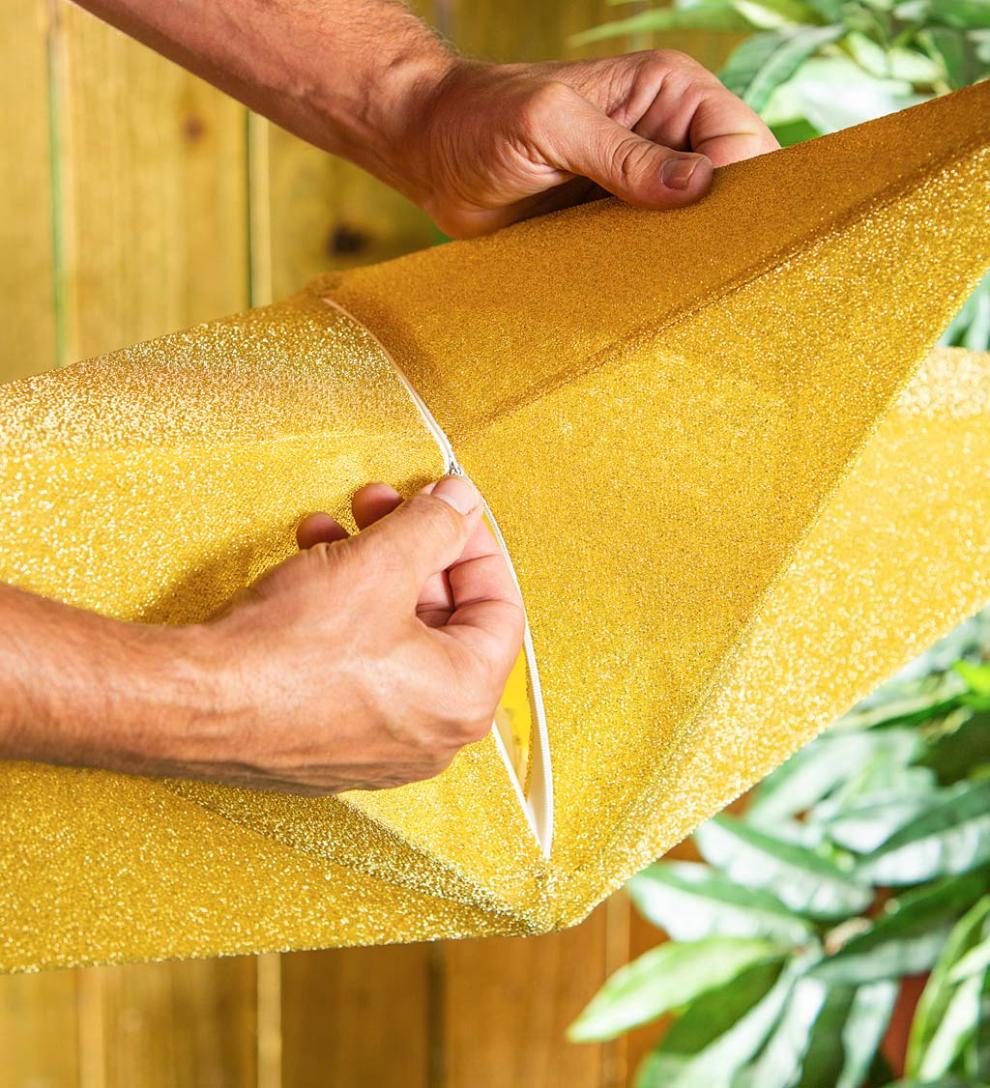 Plow &amp; Hearth Home Accents | Indoor Living Lighted Hanging Fabric Star, Large Gold