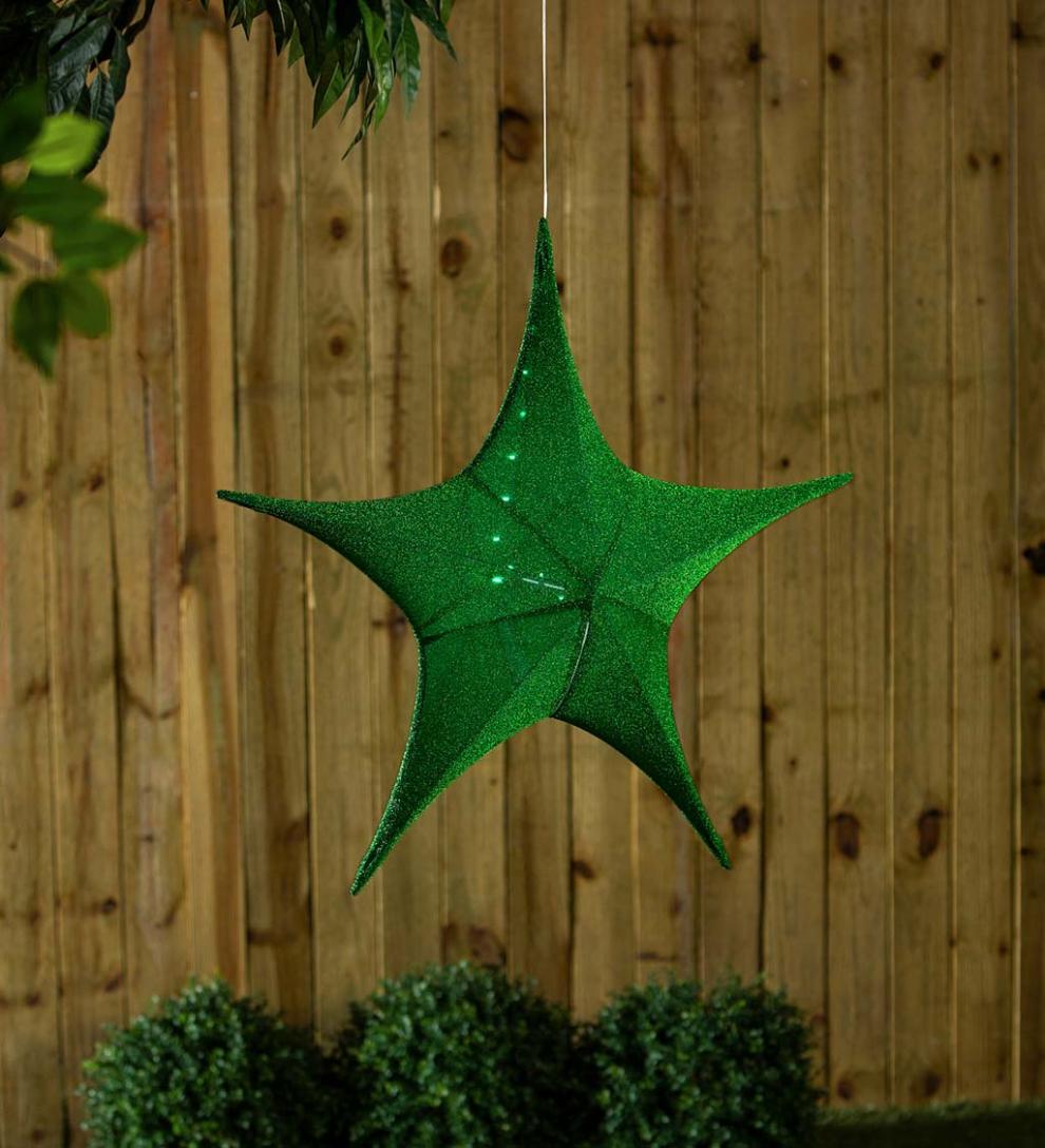 Plow &amp; Hearth Home Accents | Indoor Living Lighted Hanging Fabric Star, Large Green
