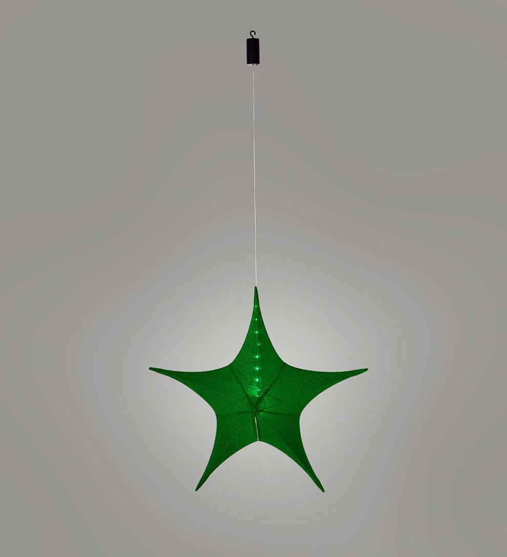 Plow &amp; Hearth Home Accents | Indoor Living Lighted Hanging Fabric Star, Large Green