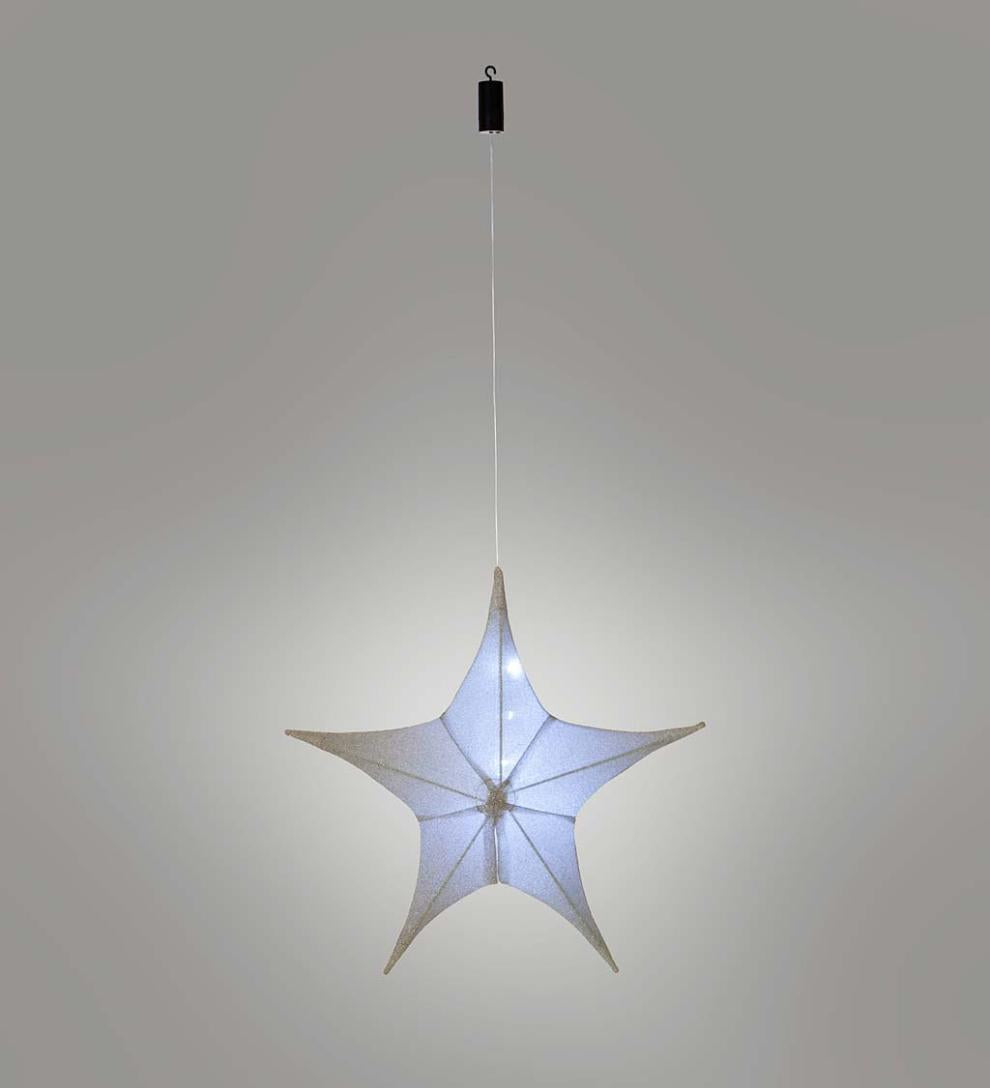 Plow &amp; Hearth Home Accents | Indoor Living Lighted Hanging Fabric Star, Large Silver