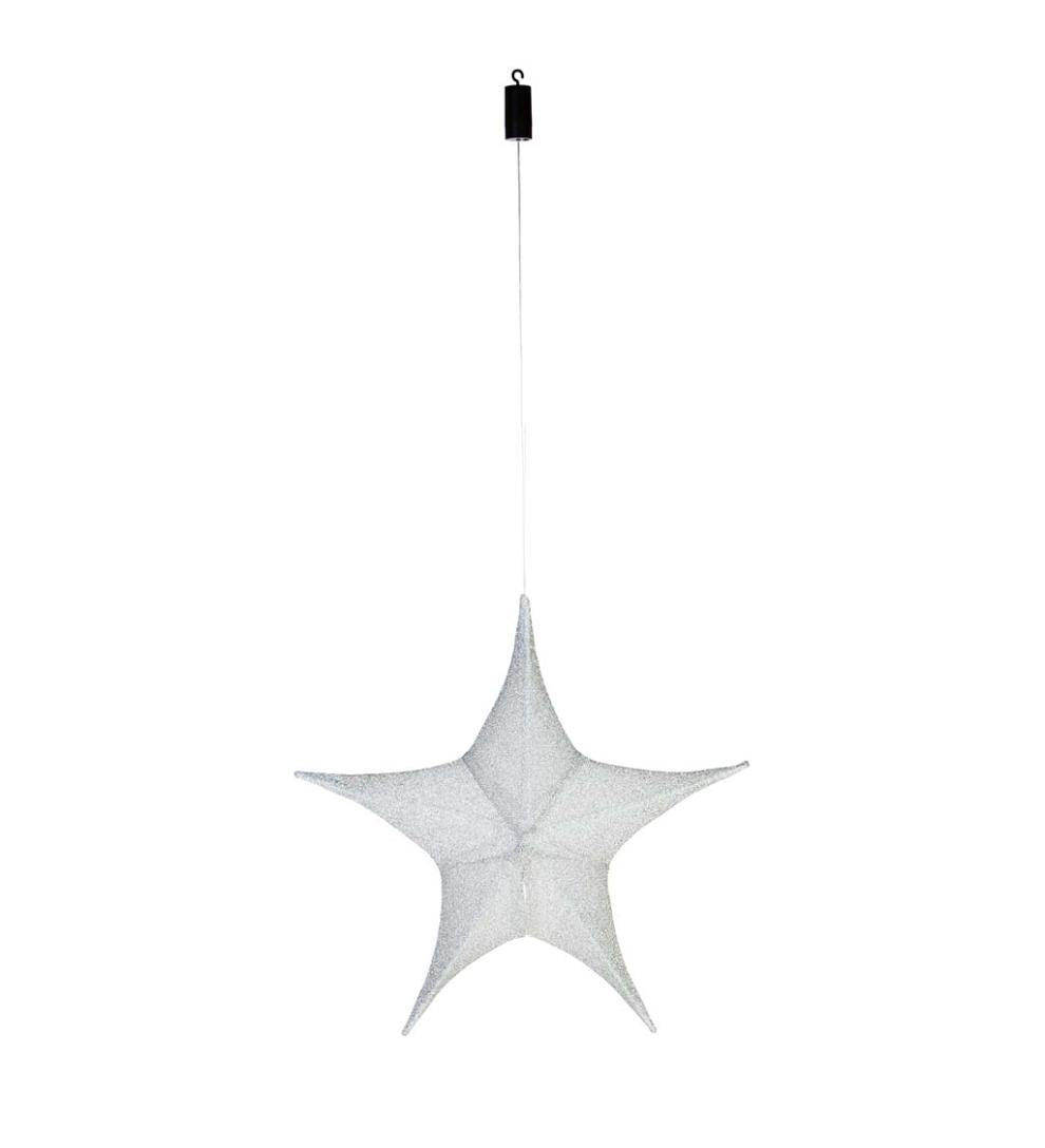 Plow &amp; Hearth Home Accents | Indoor Living Lighted Hanging Fabric Star, Large Silver