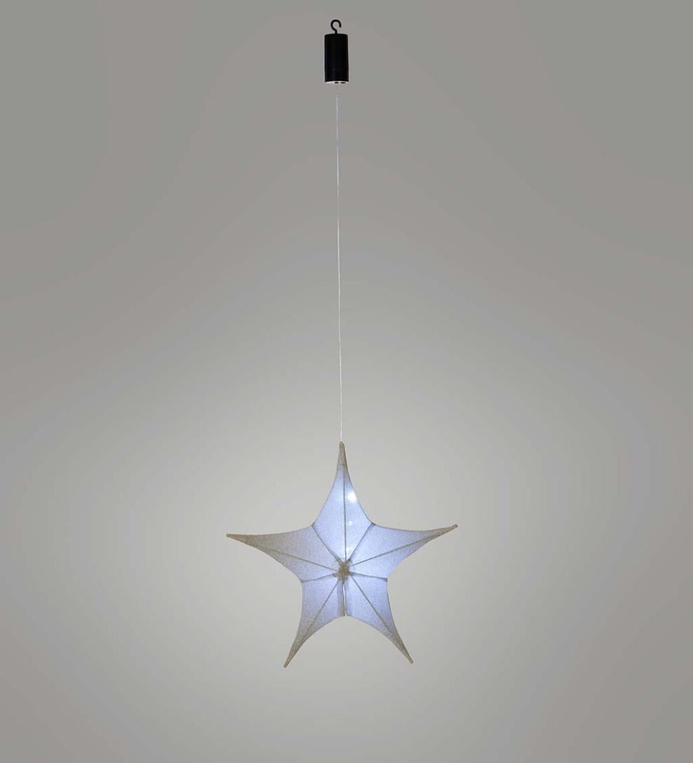 Plow &amp; Hearth Home Accents | Indoor Living Lighted Hanging Fabric Star, Small Silver