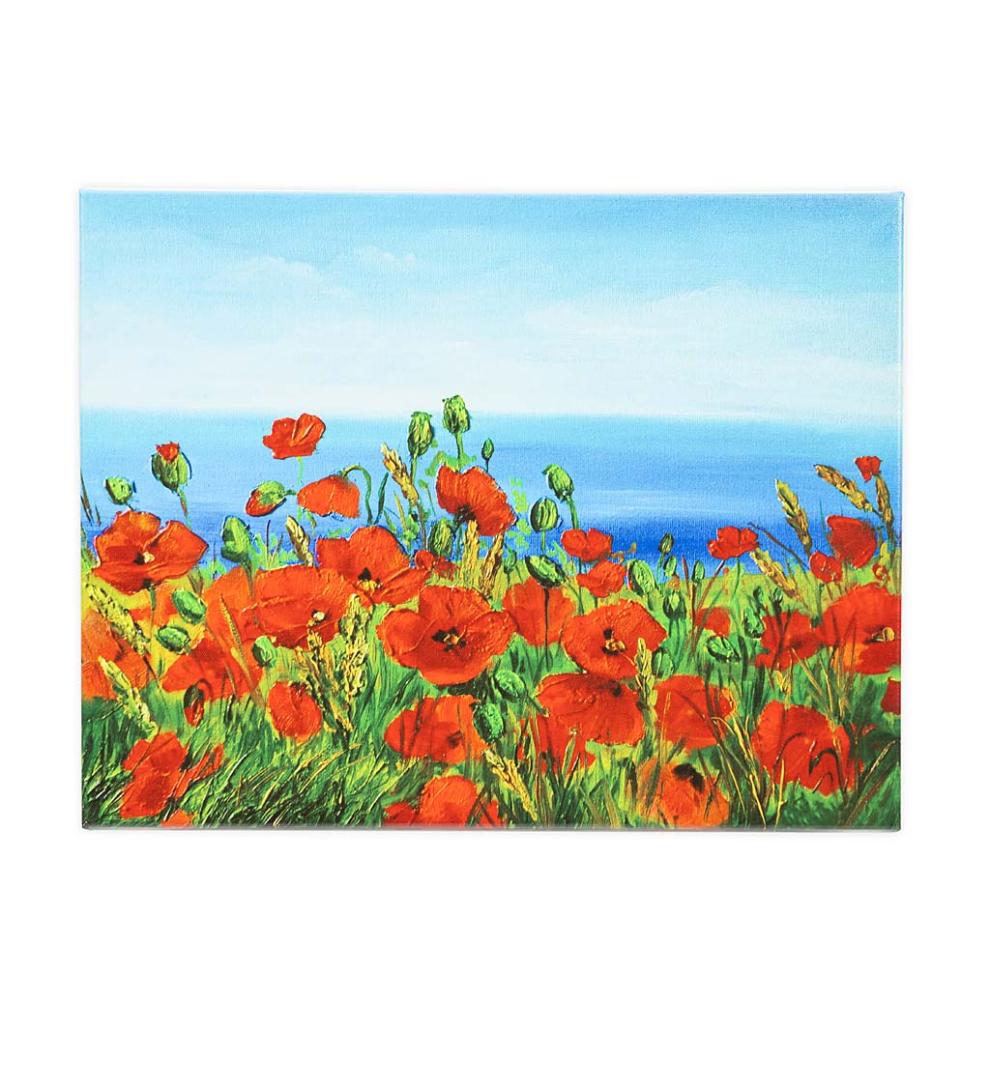 Plow &amp; Hearth Home Accents | Indoor Living Lighted Poppies Outdoor Safe Canvas Wall Art With Timer