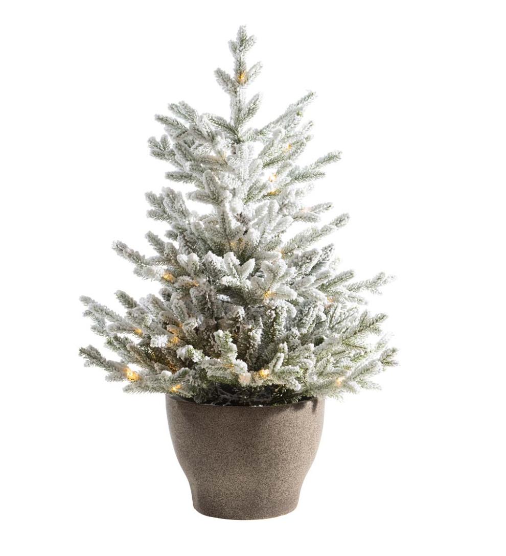 Plow &amp; Hearth Home Accents | Indoor Living Lighted Potted Snow-Dusted Norway Spruce