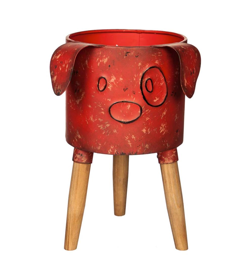 Plow &amp; Hearth Home Accents | Indoor Living Metal Dog Planter With Wooden Stand