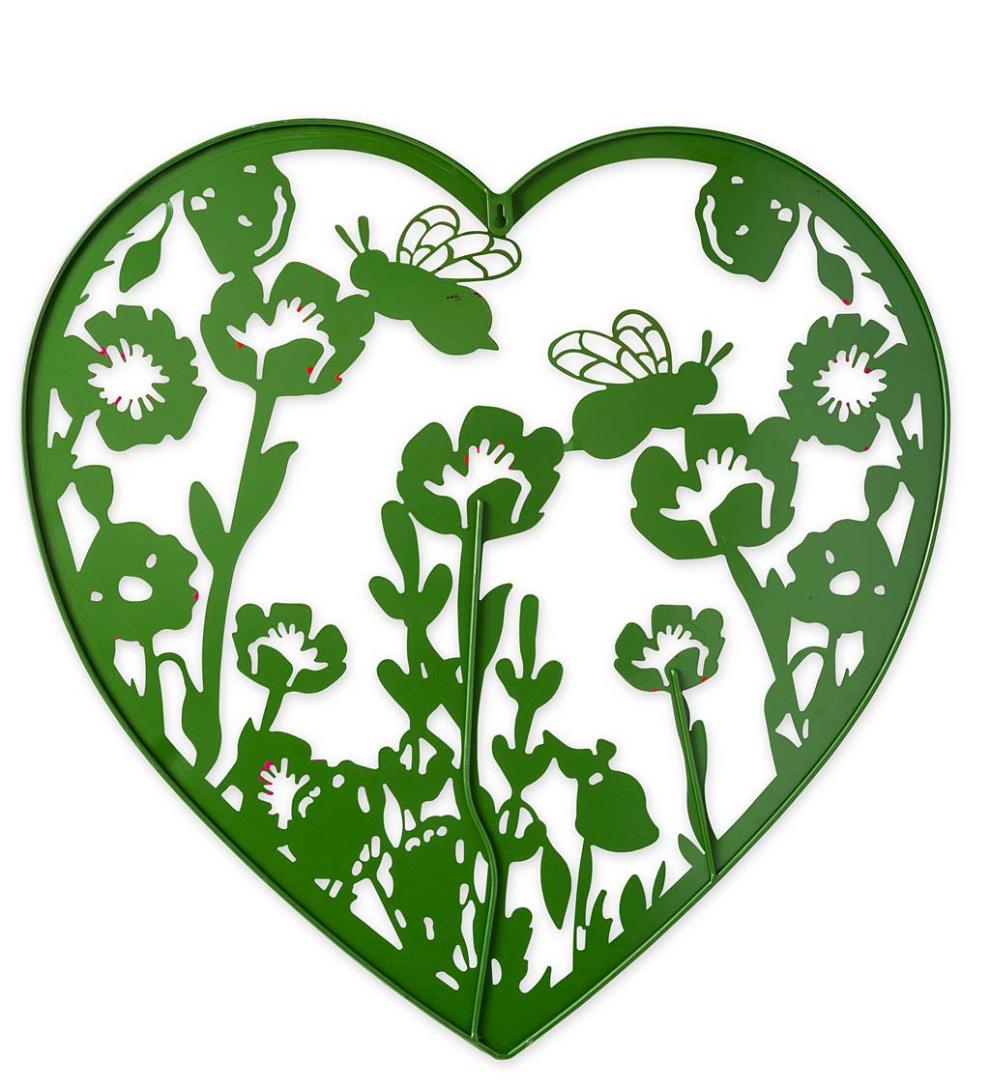 Plow &amp; Hearth Home Accents | Indoor Living Metal Indoor/Outdoor Heart Wall Art With Bees And Flowers