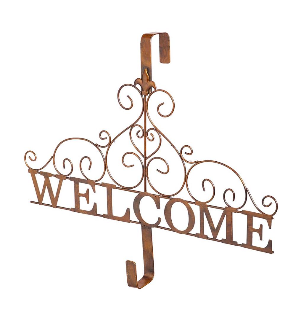 Plow &amp; Hearth Home Accents | Indoor Living Metallic Copper Fleur-De-Lis Welcome Wreath Holder
