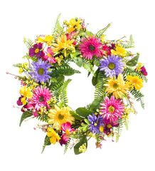 Plow &amp; Hearth Home Accents | Indoor Living Multicolor Spring Faux Floral Daisy And Fern Wreath With Rattan Base
