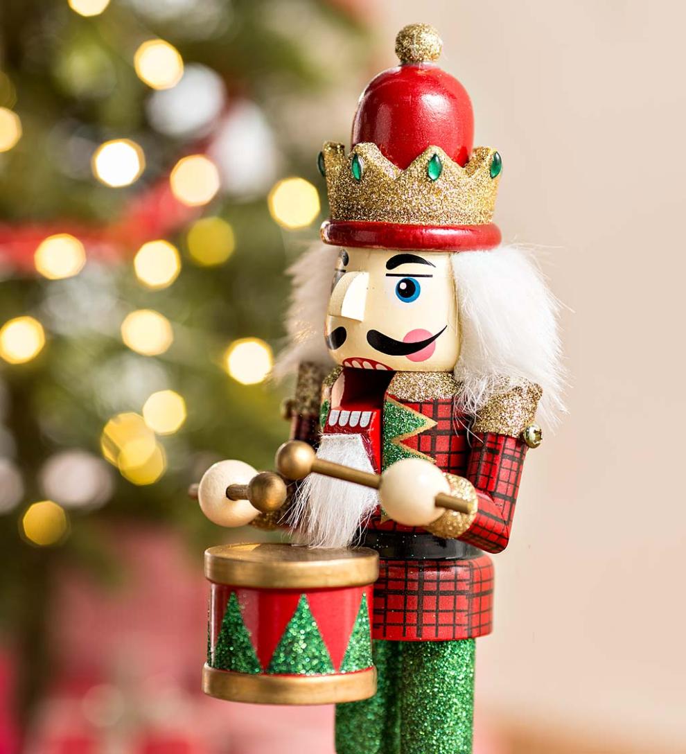 Plow &amp; Hearth Home Accents | Indoor Living Musical Animated Wooden Nutcracker Statue - Green Base