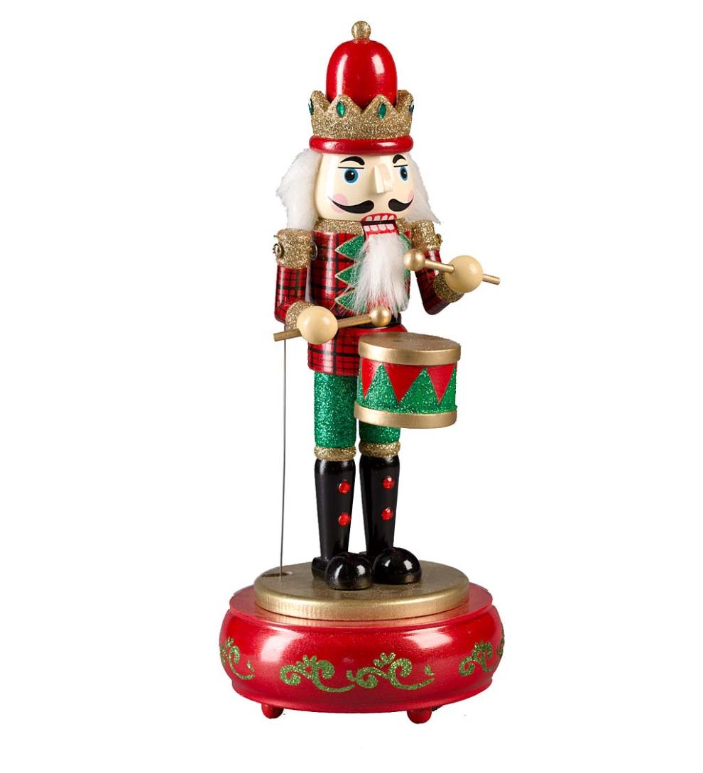 Plow &amp; Hearth Home Accents | Indoor Living Musical Animated Wooden Nutcracker Statue - Green Base