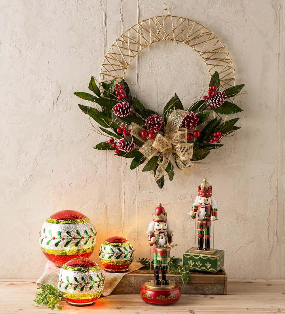 Plow &amp; Hearth Home Accents | Indoor Living Musical Animated Wooden Nutcracker Statue - Green Base