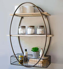 Plow &amp; Hearth Home Accents | Indoor Living Oval Metal Wall Unit With Recycled Wood Shelves