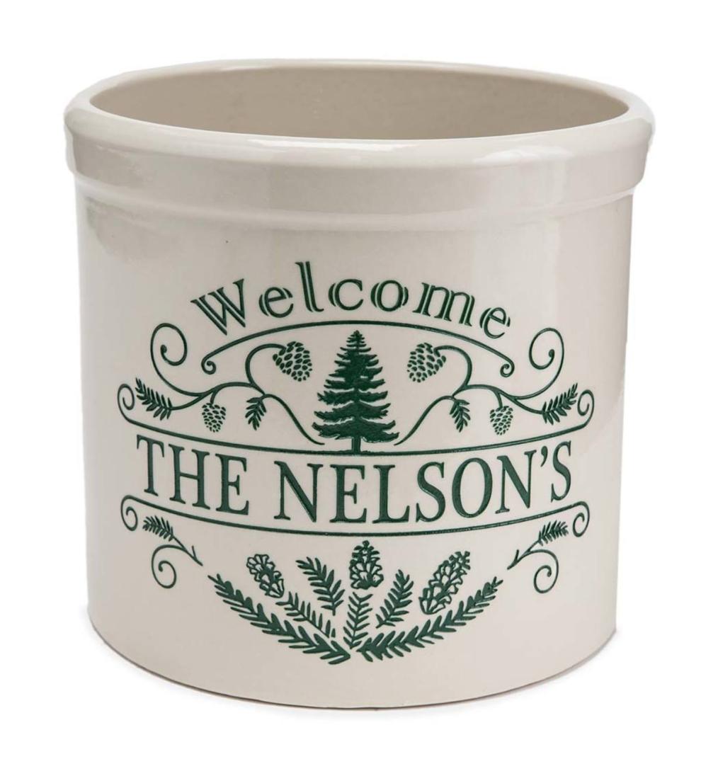 Plow &amp; Hearth Home Accents | Indoor Living Personalized Pine Welcome Stoneware Crock - Black