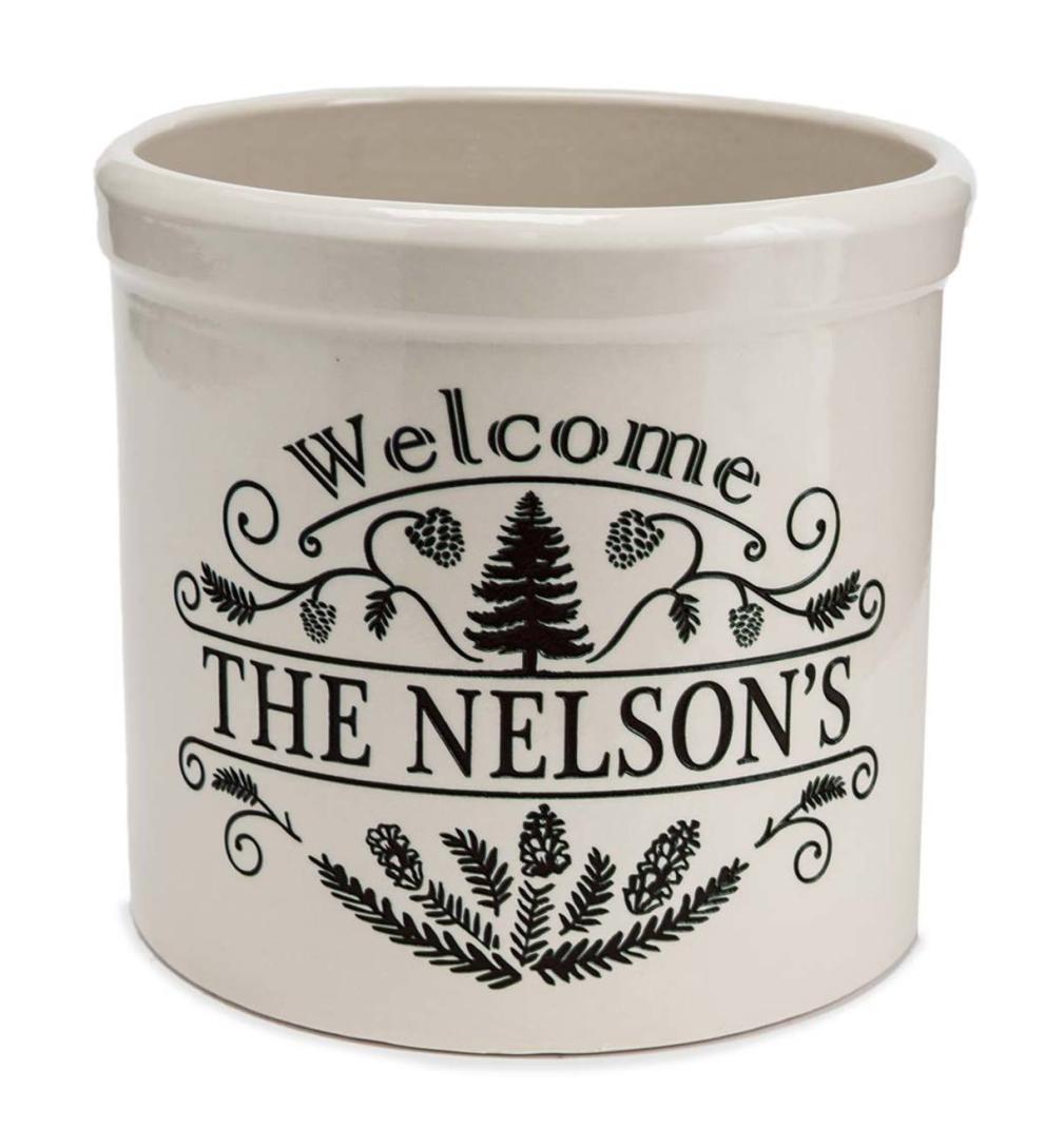 Plow &amp; Hearth Home Accents | Indoor Living Personalized Pine Welcome Stoneware Crock - Black
