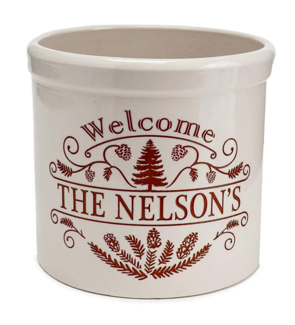 Plow &amp; Hearth Home Accents | Indoor Living Personalized Pine Welcome Stoneware Crock - Black