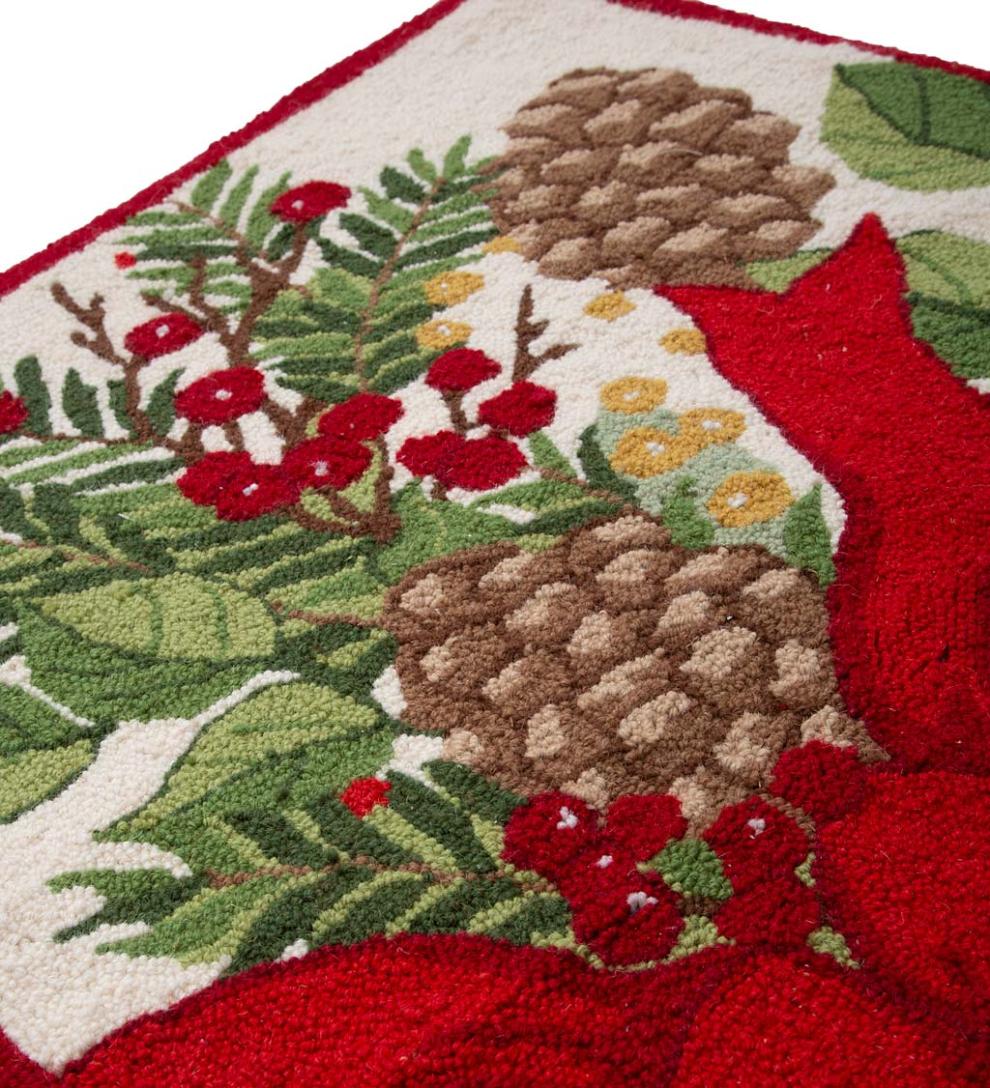 Plow &amp; Hearth Home Accents | Indoor Living Pine Cone And Bow Holiday Bouquet Wool Hearth Rug