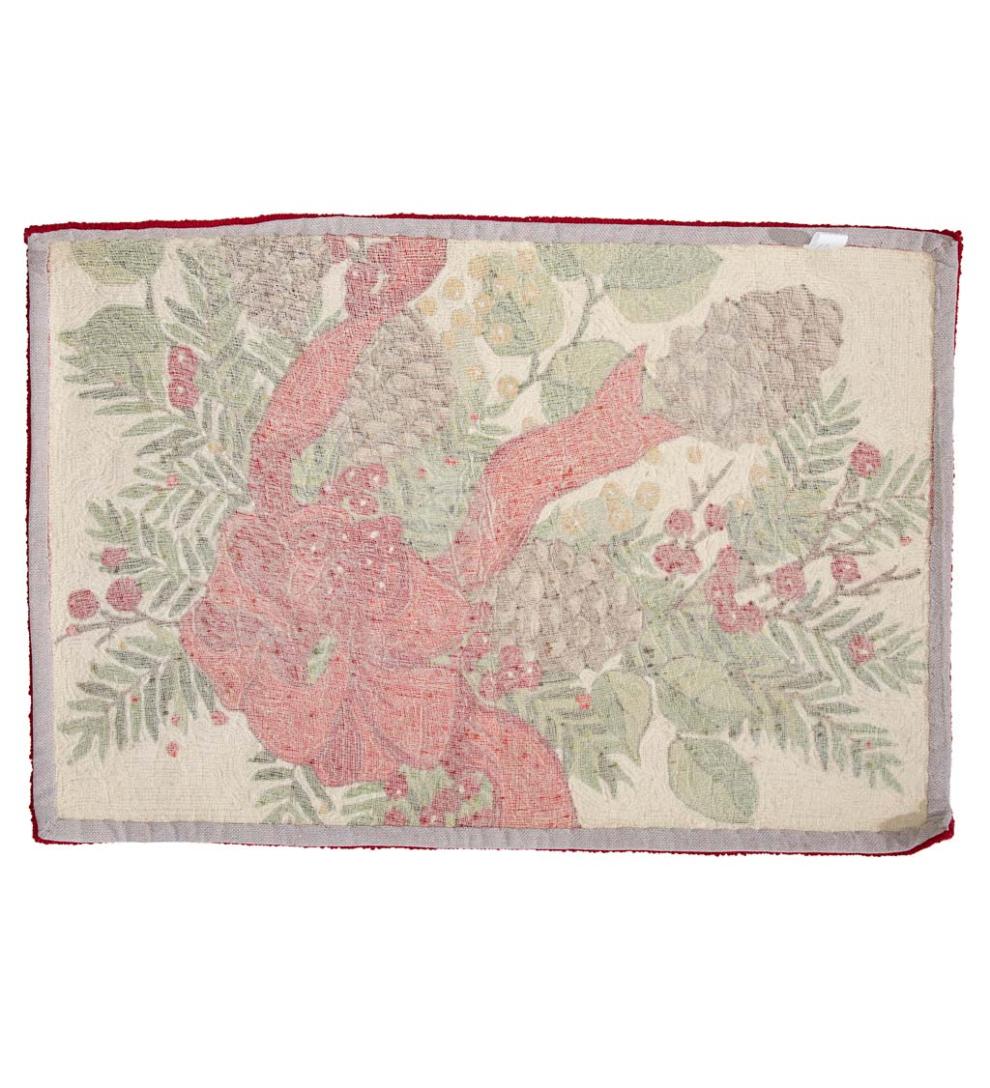 Plow &amp; Hearth Home Accents | Indoor Living Pine Cone And Bow Holiday Bouquet Wool Hearth Rug