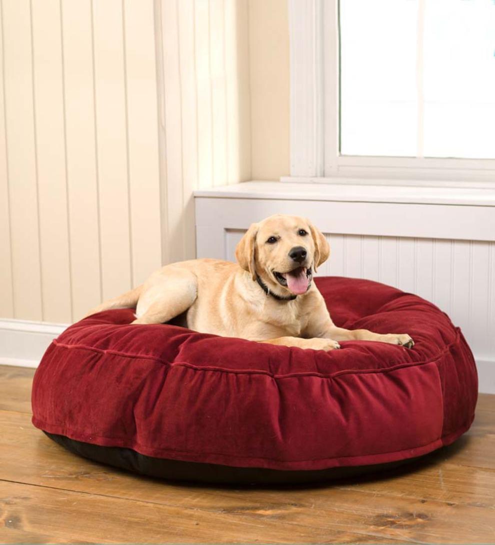Plow &amp; Hearth Home Accents | Indoor Living Round Tufted Plush Velvet Pet Bed