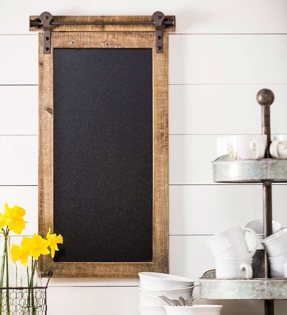 Plow &amp; Hearth Home Accents | Indoor Living Rustic Barn Door Chalk Board Message Center