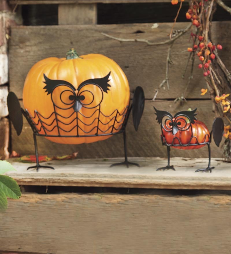 Plow &amp; Hearth Home Accents | Indoor Living Set Of 2 Owl Pumpkin Holders