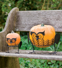 Plow &amp; Hearth Home Accents | Indoor Living Set Of 2 Owl Pumpkin Holders