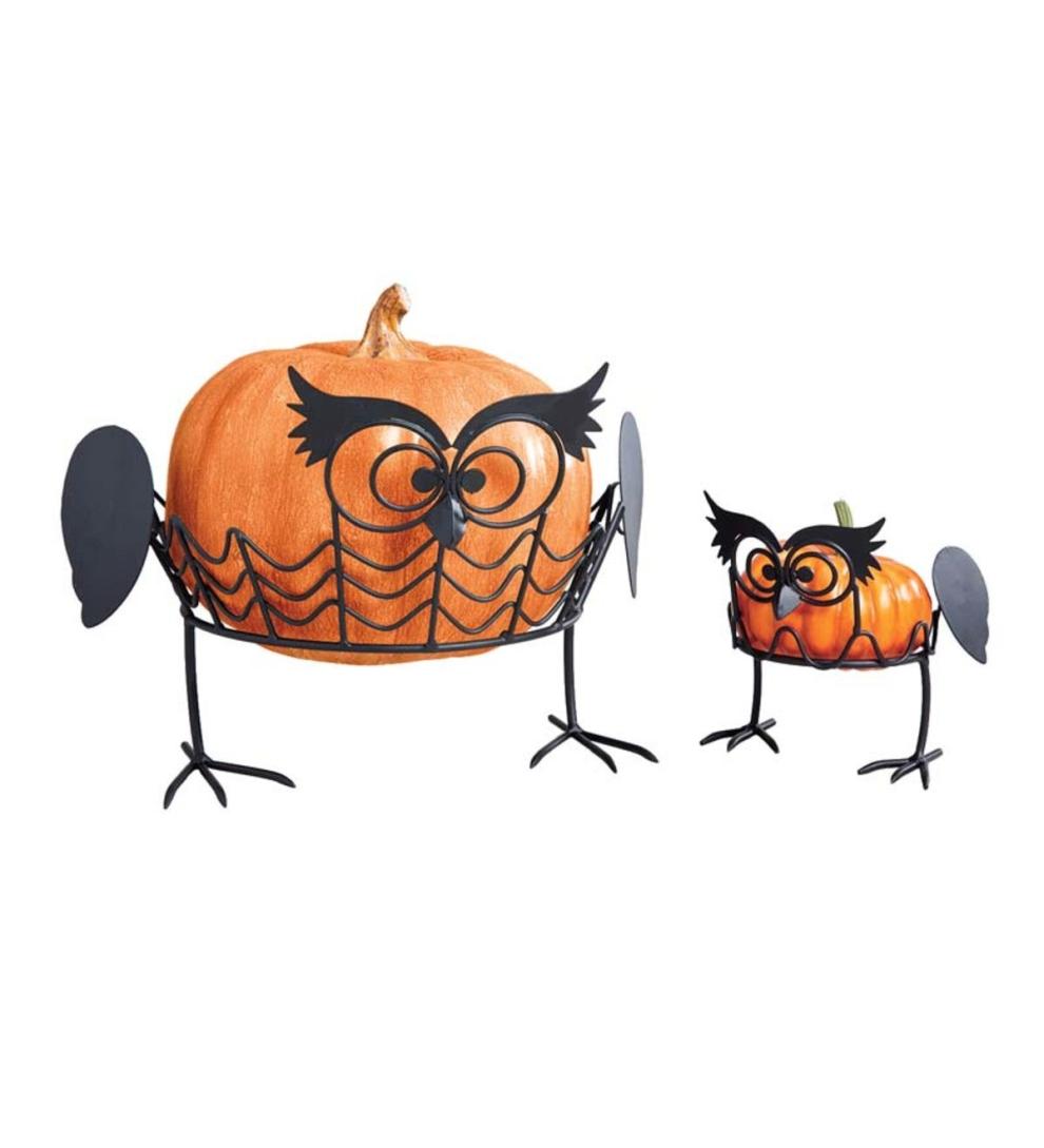 Plow &amp; Hearth Home Accents | Indoor Living Set Of 2 Owl Pumpkin Holders