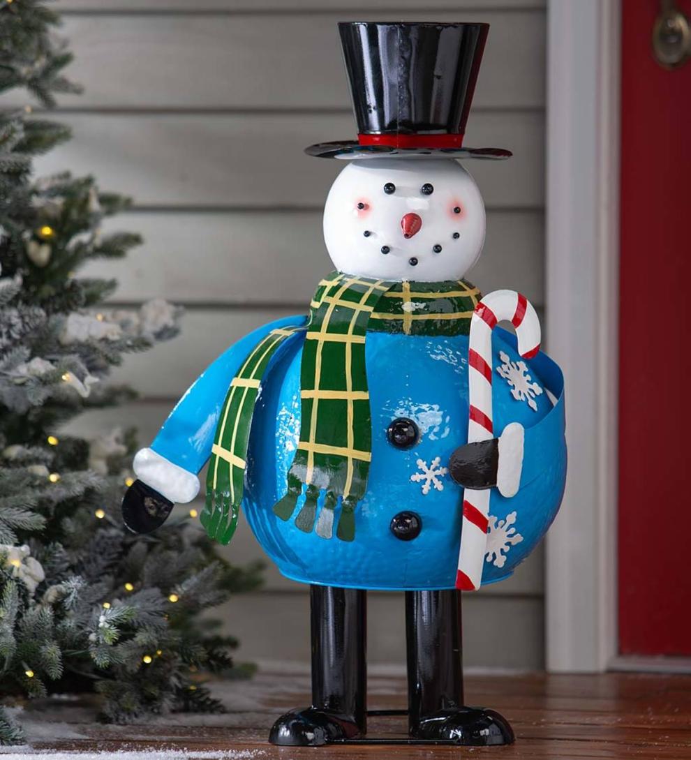 Plow &amp; Hearth Home Accents | Indoor Living Snowman Indoor/Outdoor Bobble Motion Metal Christmas Accent