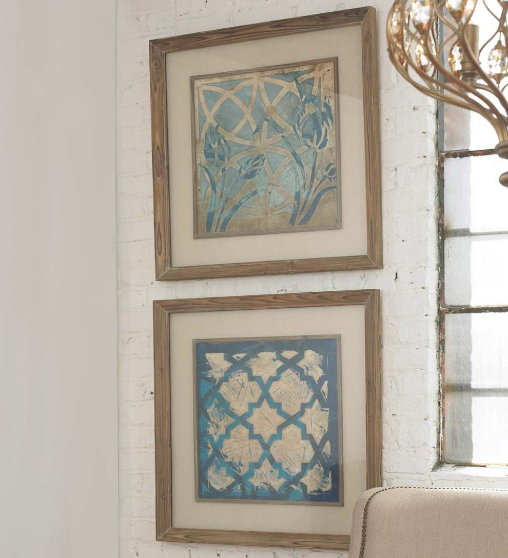 Plow &amp; Hearth Home Accents | Indoor Living Stained Glass Indigo Prints, Set Of 2