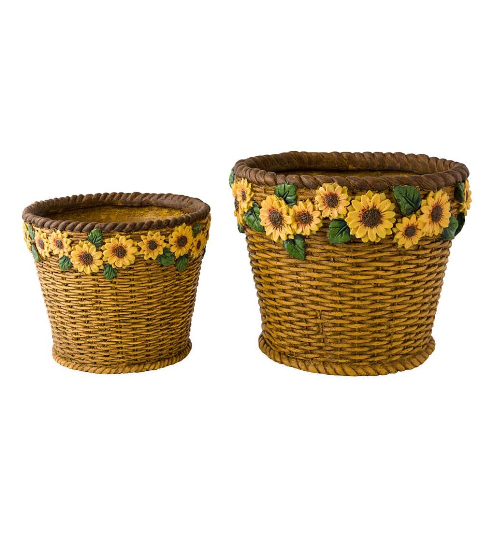 Plow &amp; Hearth Home Accents | Indoor Living Sunflower Basket Planters, Set Of 2