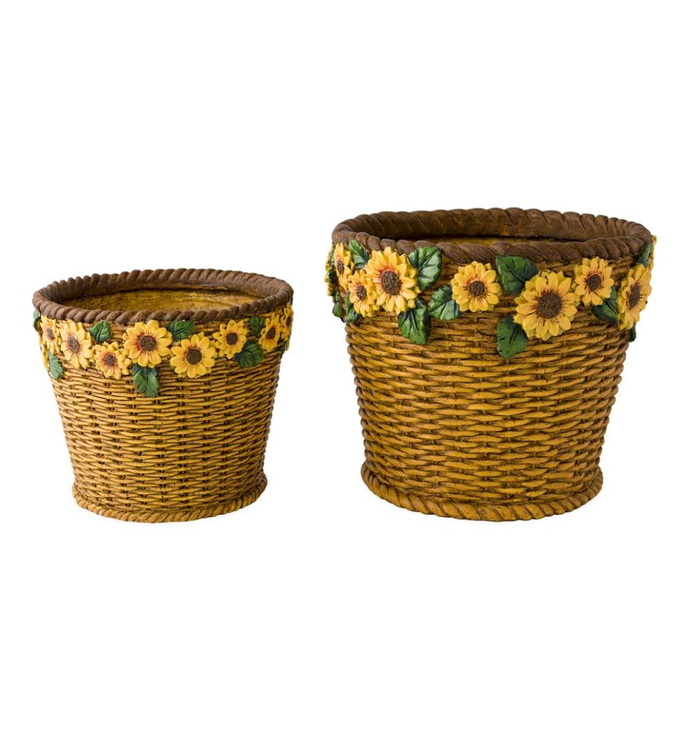 Plow &amp; Hearth Home Accents | Indoor Living Sunflower Basket Planters, Set Of 2