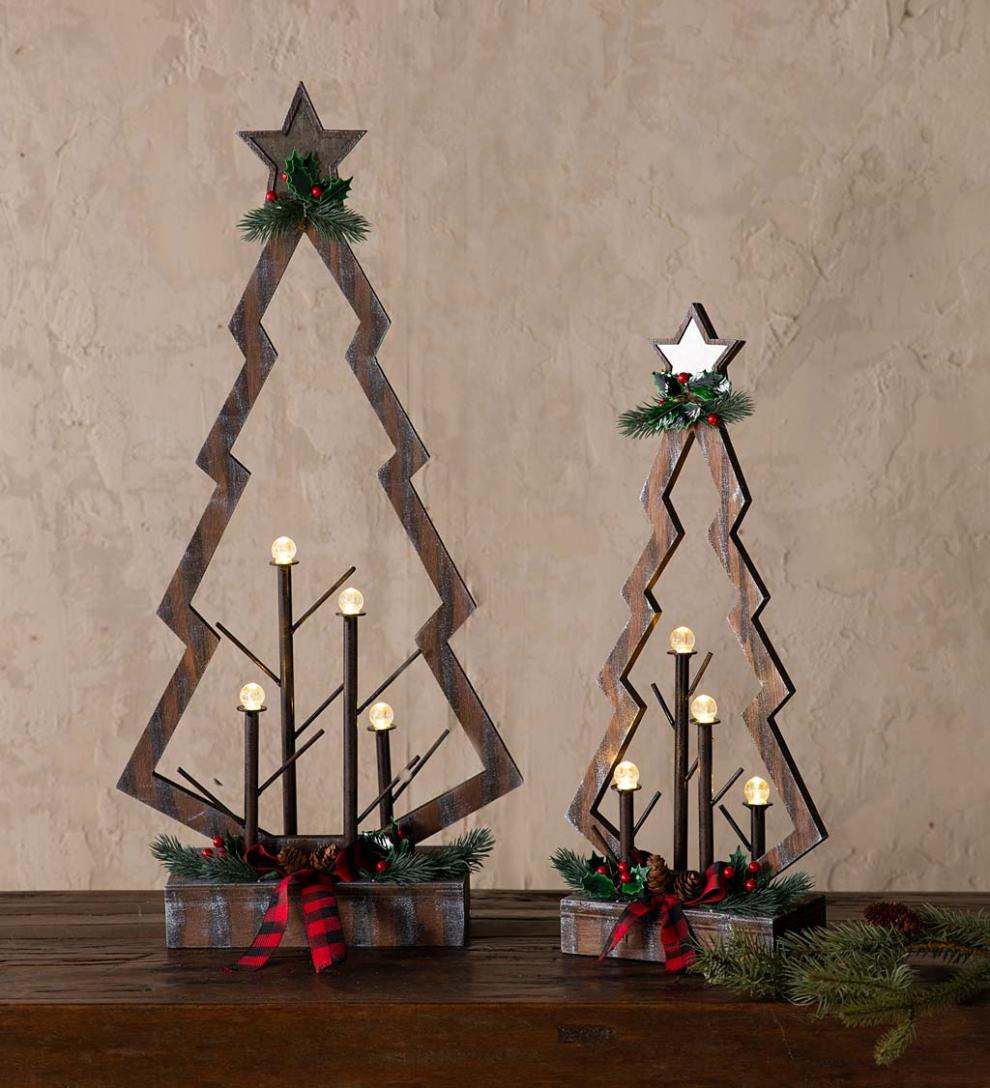Plow &amp; Hearth Home Accents | Indoor Living Tabletop Lighted Wooden Christmas Trees, Set Of 2