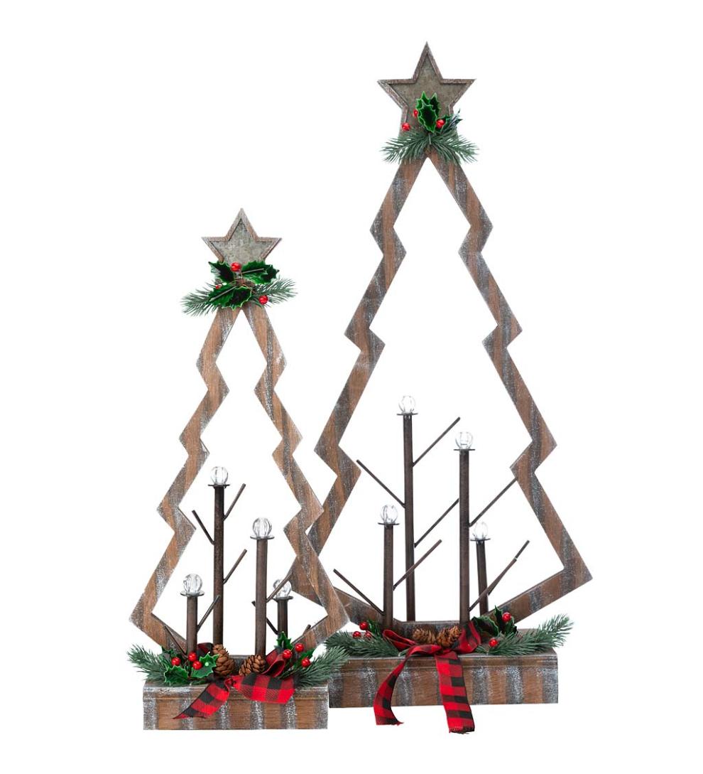 Plow &amp; Hearth Home Accents | Indoor Living Tabletop Lighted Wooden Christmas Trees, Set Of 2