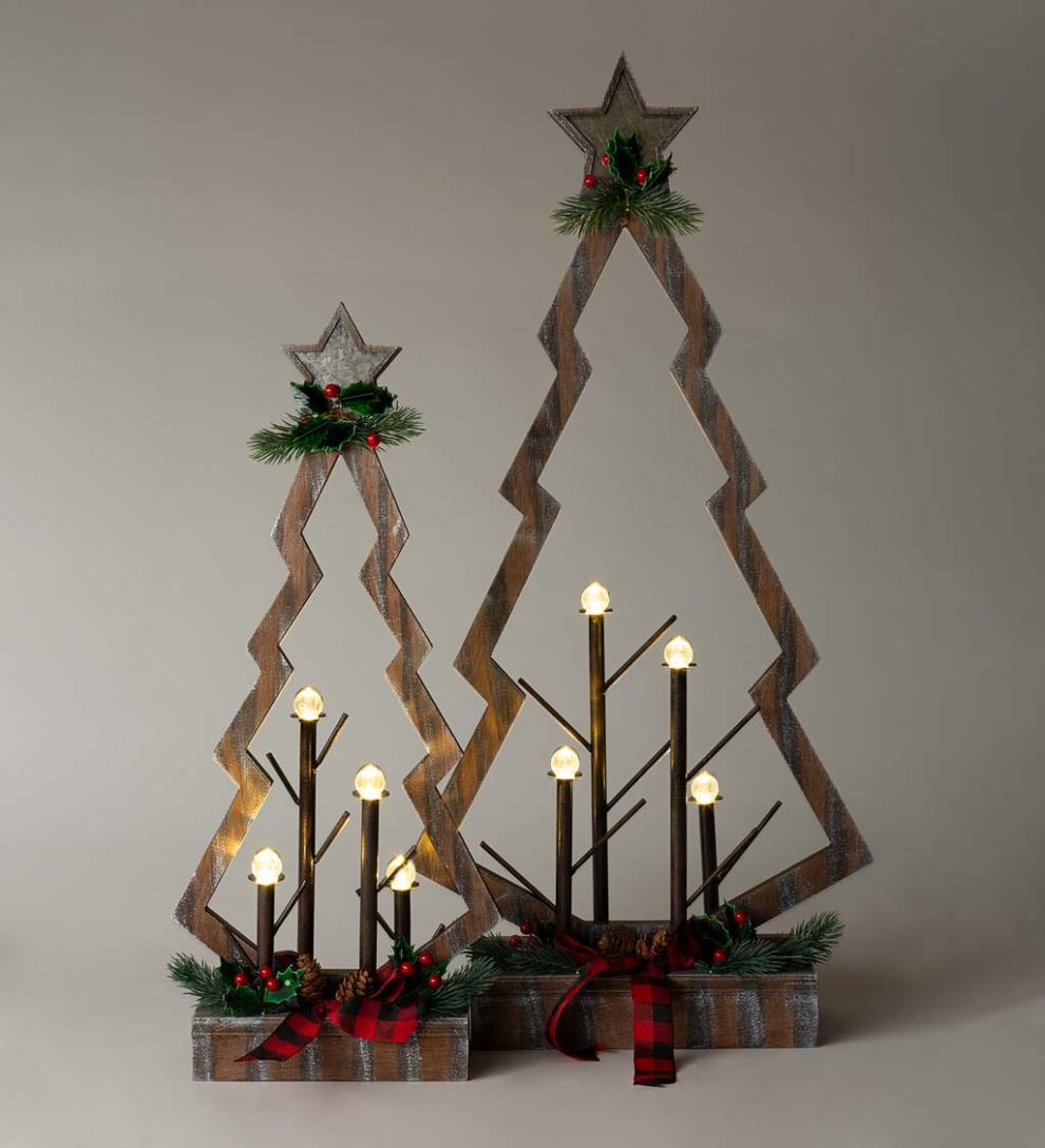 Plow &amp; Hearth Home Accents | Indoor Living Tabletop Lighted Wooden Christmas Trees, Set Of 2