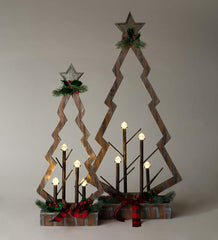 Plow &amp; Hearth Home Accents | Indoor Living Tabletop Lighted Wooden Christmas Trees, Set Of 2