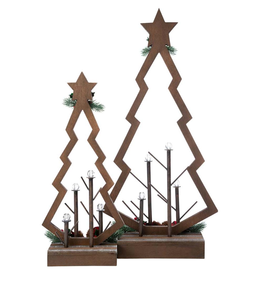 Plow &amp; Hearth Home Accents | Indoor Living Tabletop Lighted Wooden Christmas Trees, Set Of 2