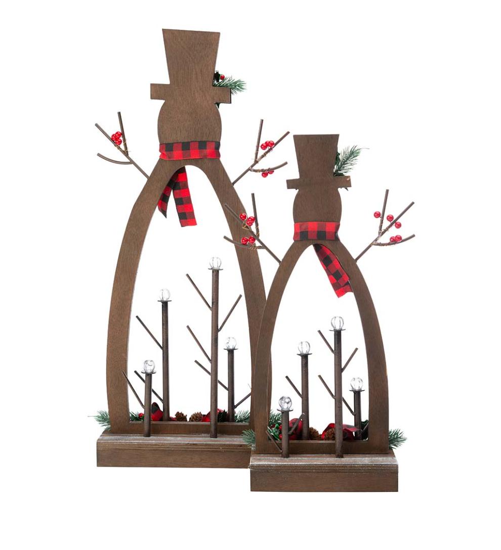 Plow &amp; Hearth Home Accents | Indoor Living Tabletop Lighted Wooden Snowmen, Set Of 2