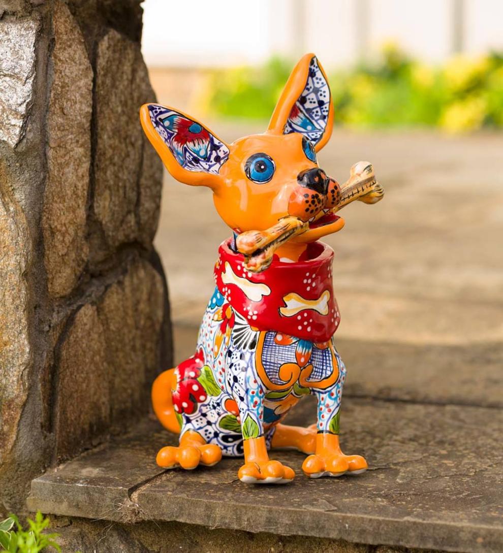 Plow &amp; Hearth Home Accents | Indoor Living Talavera Pottery Chihuahua With Bone