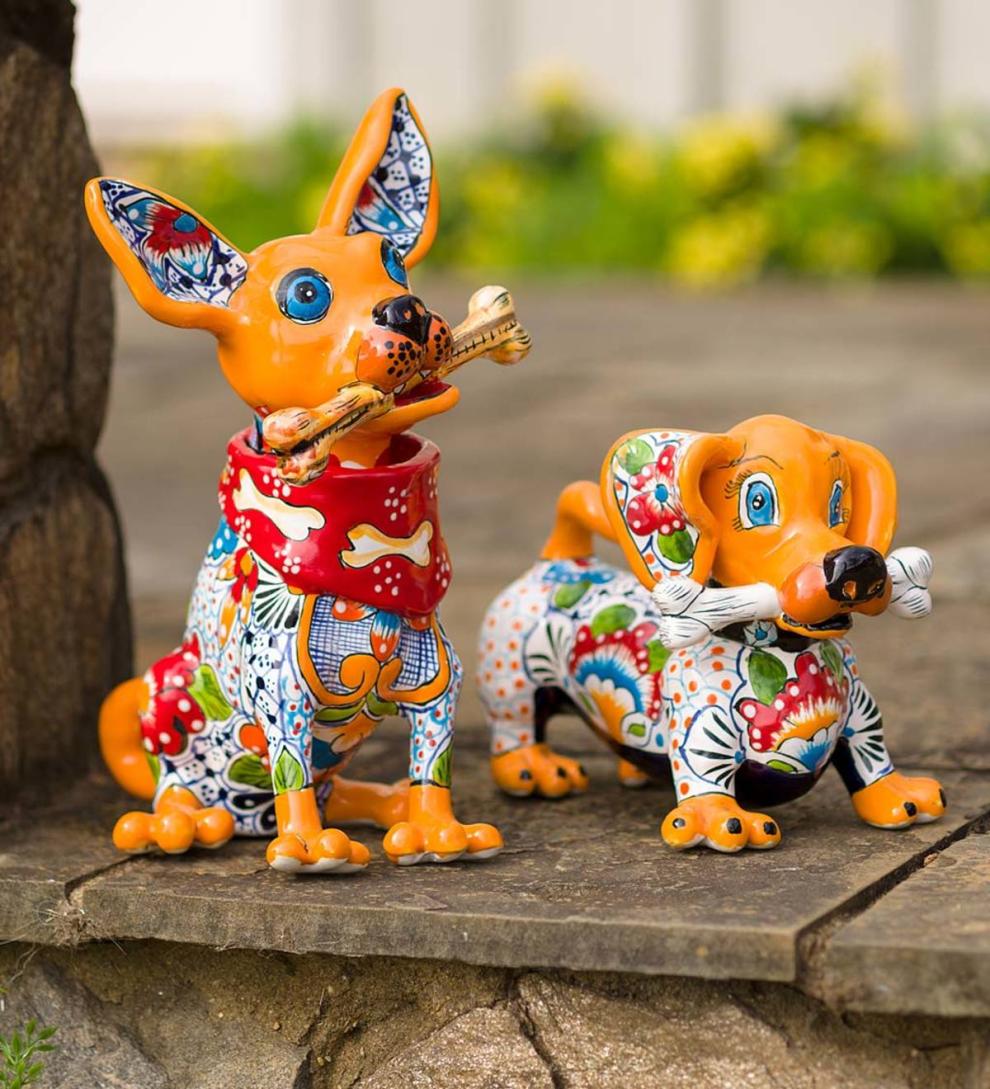 Plow &amp; Hearth Home Accents | Indoor Living Talavera Pottery Dachshund With Bone
