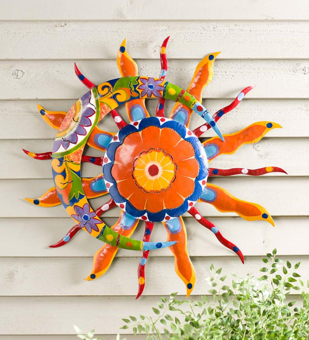 Plow &amp; Hearth Home Accents | Indoor Living Talavera Sun And Moon Painted Metal Wall Art