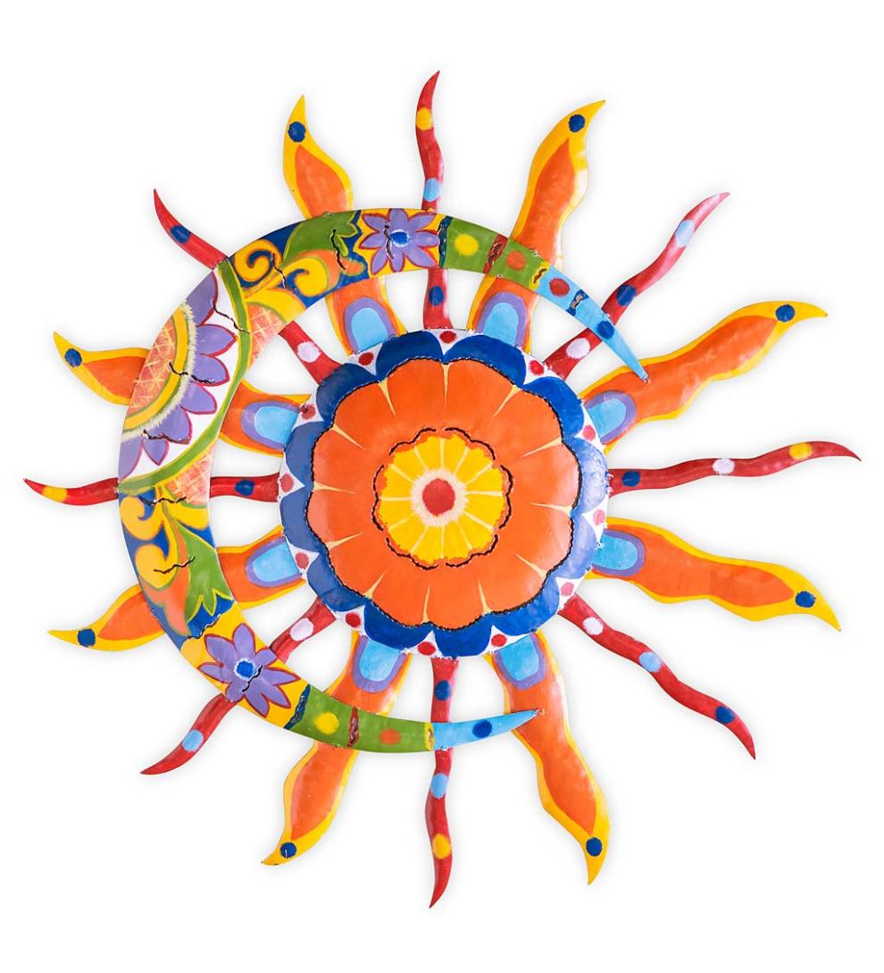 Plow &amp; Hearth Home Accents | Indoor Living Talavera Sun And Moon Painted Metal Wall Art